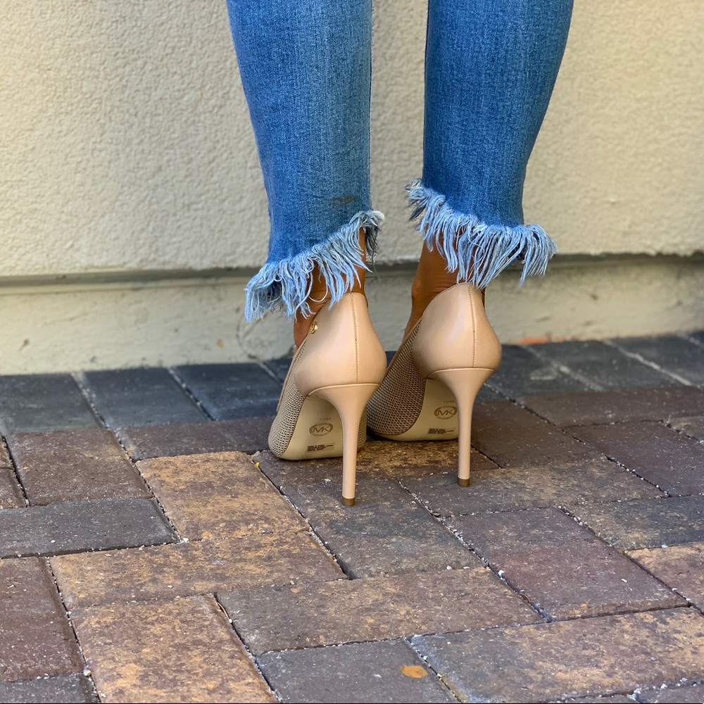 Tan Leather Perforated Mesh Stiletto Heel Pump - Picture 3 of 8